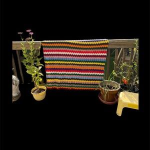 Vintage Rainbow Colorful Striped Afghan Striped Blanket 68” x 41” Handmade Throw